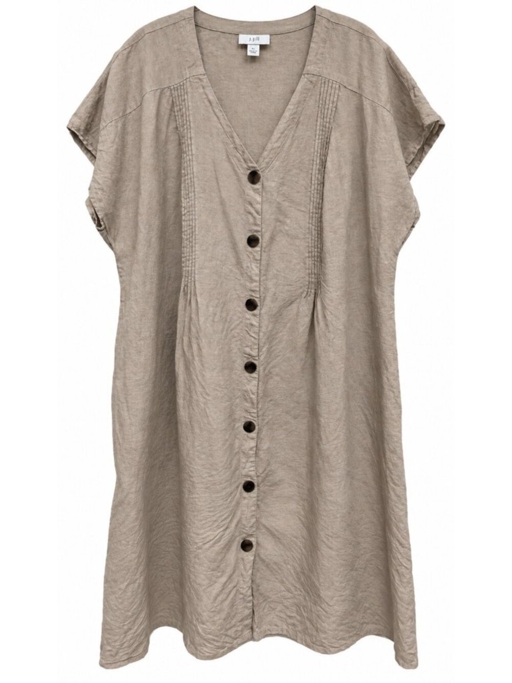 J Jill Love Linen 100% Linen Button Front Midi Shirt Dress Sz 3X Taupe